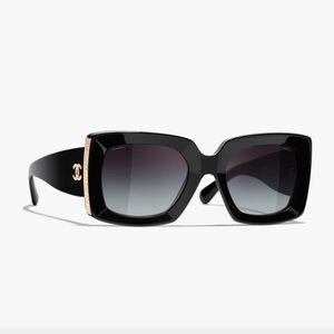 CHANEL Black Square Oversized Sunglasses with Gold Accents